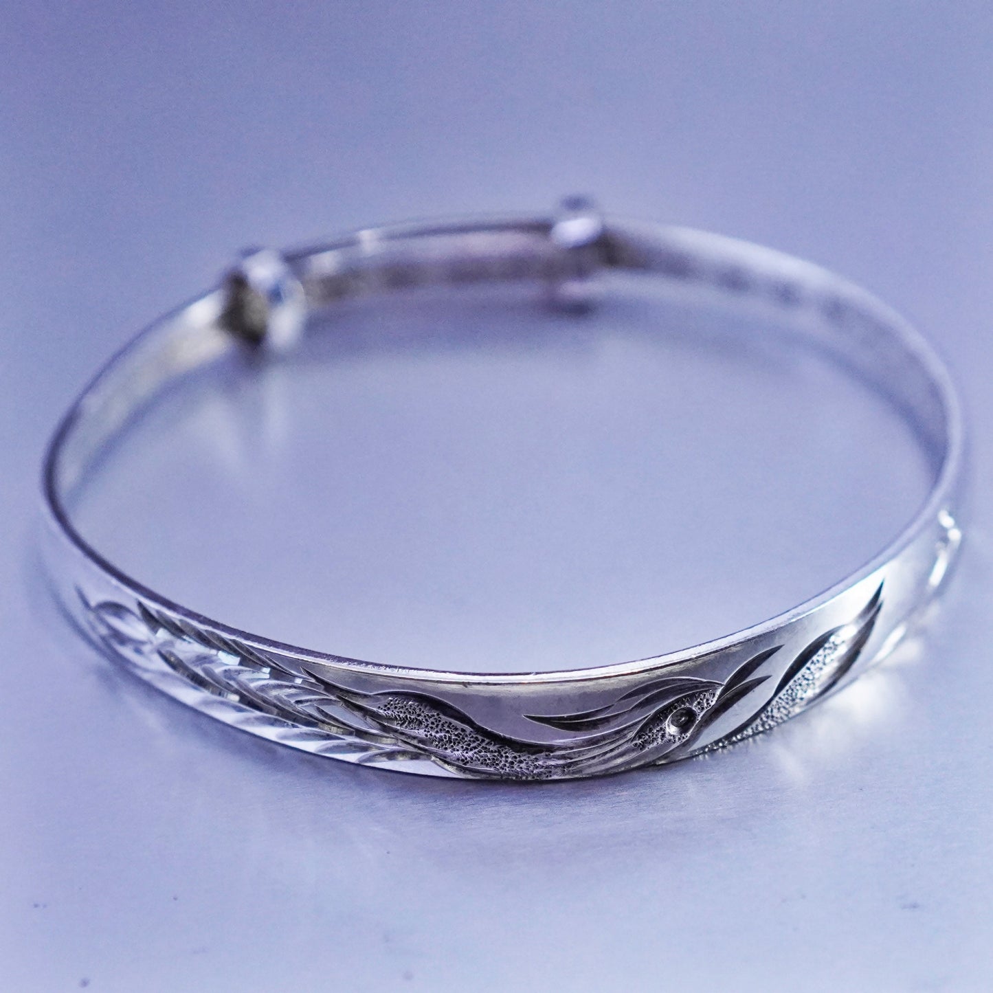 Size adjustable, Vintage Sterling 925 silver handmade bracelet, textured bangle