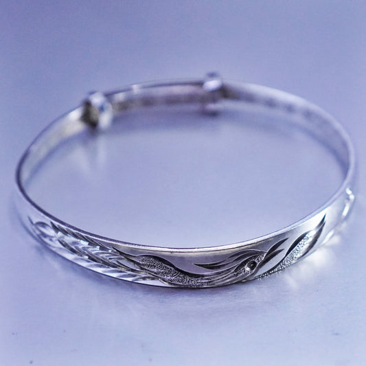 Size adjustable, Vintage Sterling 925 silver handmade bracelet, textured bangle