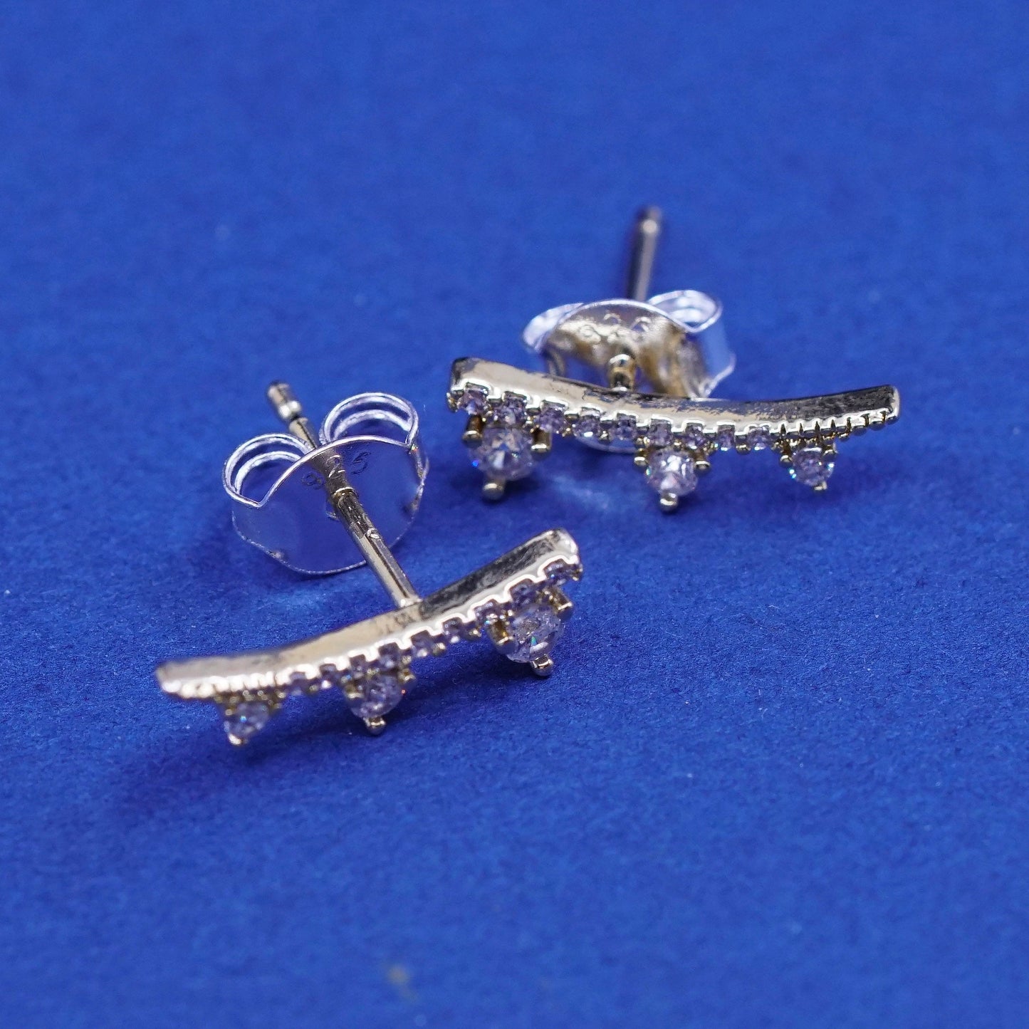 Vintage vermeil gold over Sterling 925 silver handmade earrings w/ Cz