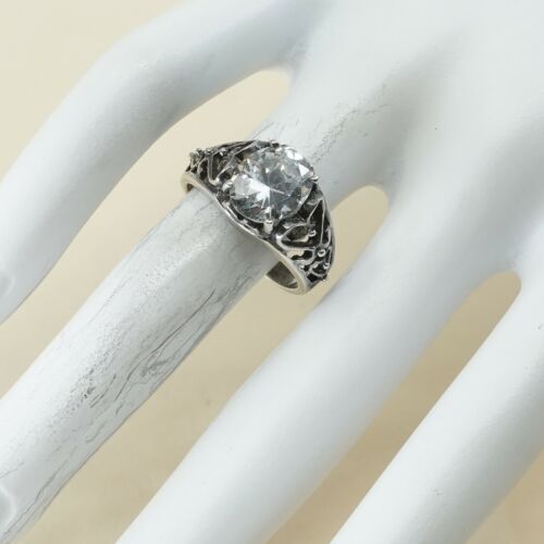 Sz 6.5, Vtg Sterling Silver Handmade Ring, 925 Silver Ring W/ CZ N Heart Detayks