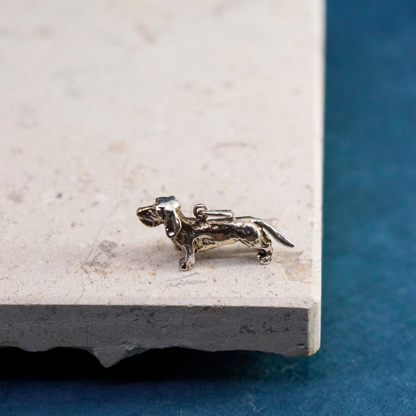 Vintage Sterling silver handmade pendant. 925 Dachshund dog charm