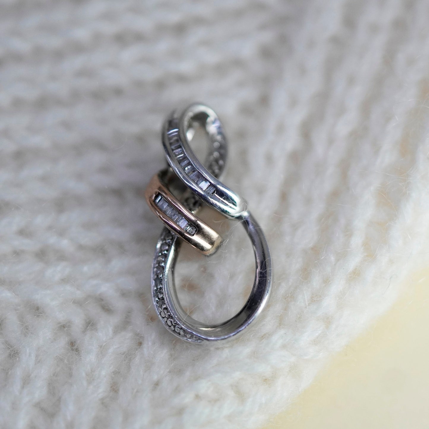 14K gold with Sterling silver Teardrop, entwined 925 Pendant with real diamonds