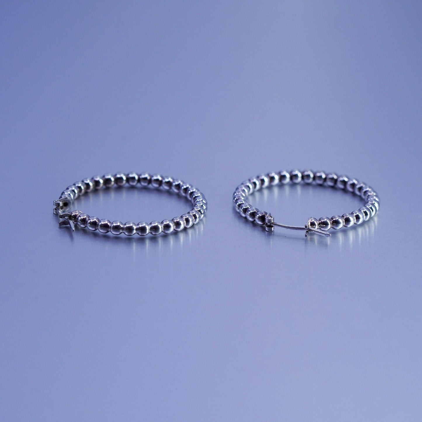 1.25”, vintage Sterling silver handmade earrings, 925 bead hoops