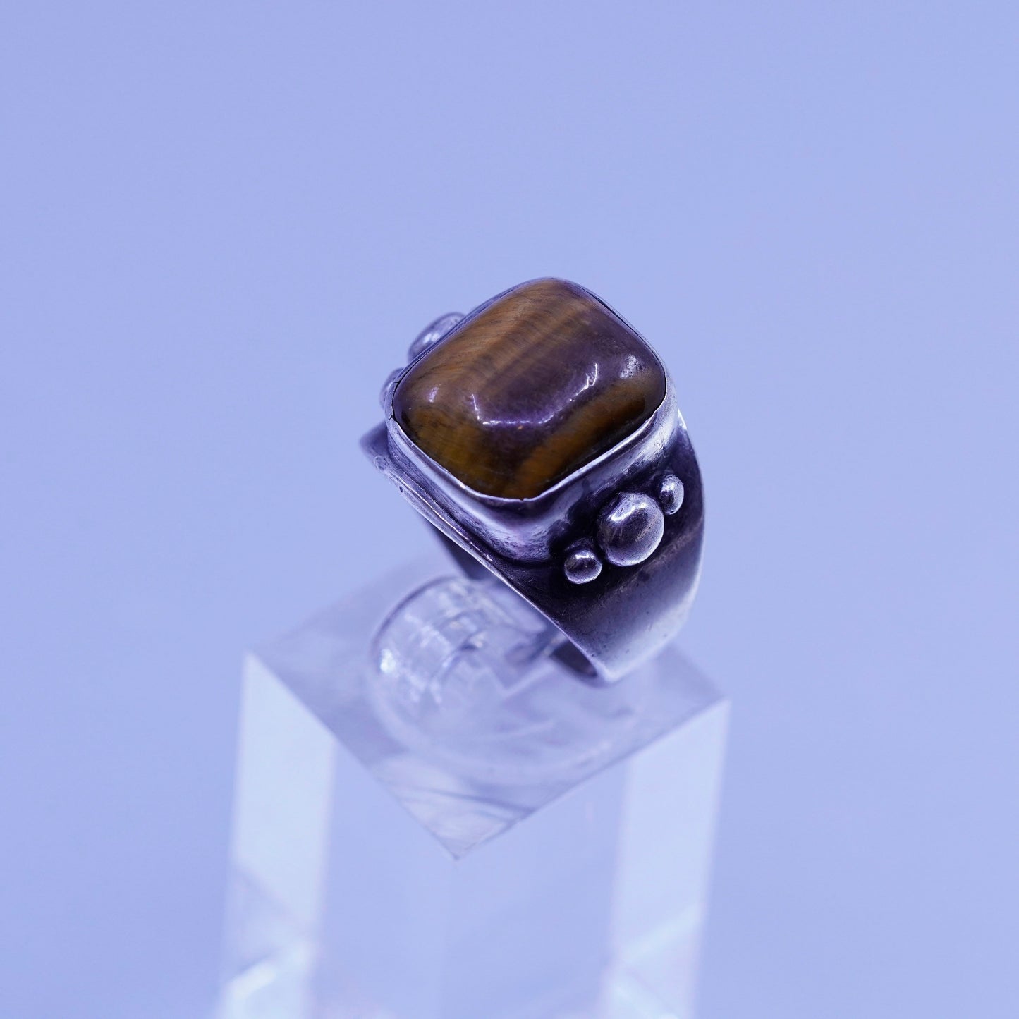 Size 6.75, vintage Sterling 925 silver handmade ring with golden tiger eye