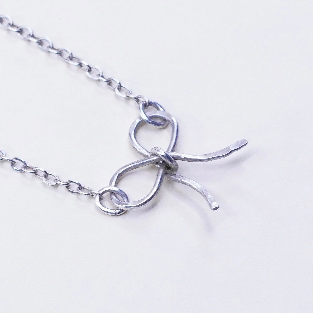 16”, sterling 925 silver handmade necklace, circle chain ribbon bow pendant