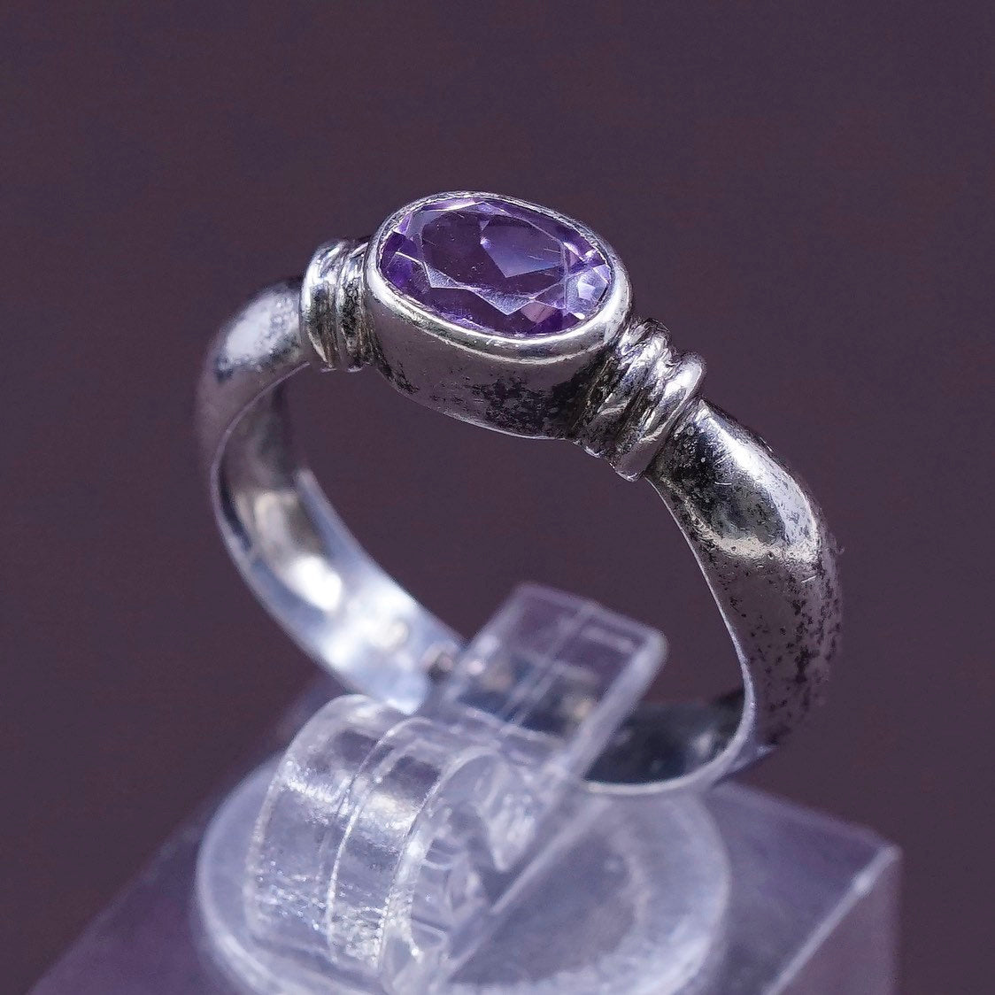sz 6.75, Sterling silver handmade ring, 925 w/ oval amethyst