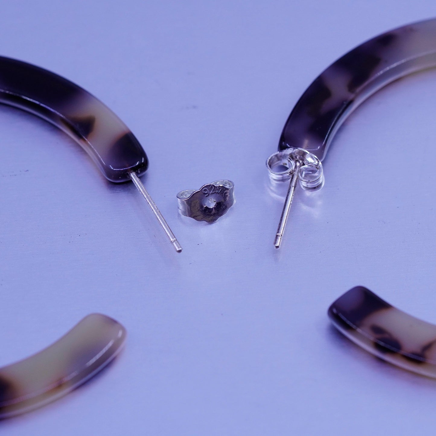 Vintage Sterling 925 silver handmade earrings, huggie Amber studs