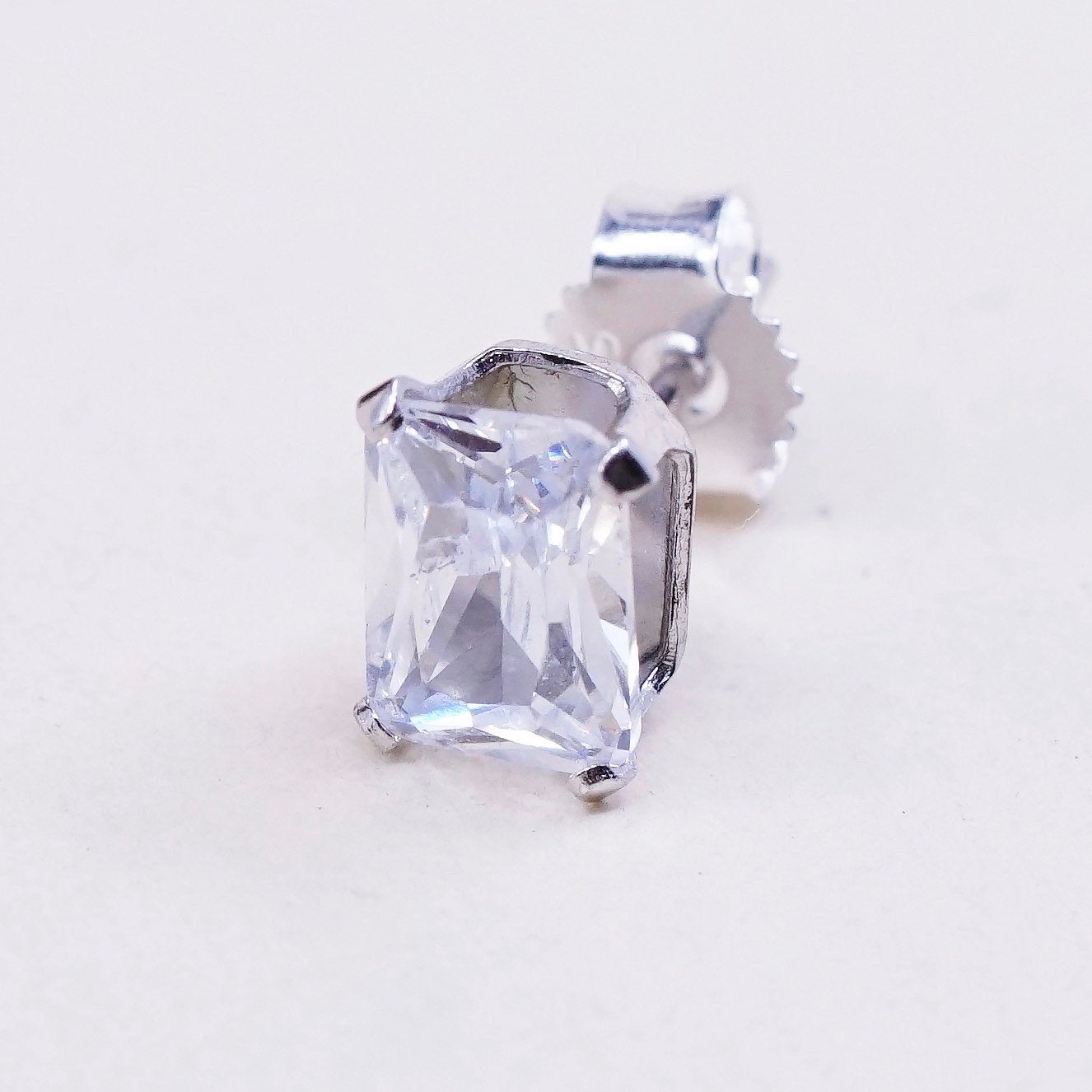 Vintage sterling silver square clear CZ studs, fashion minimalist earrings