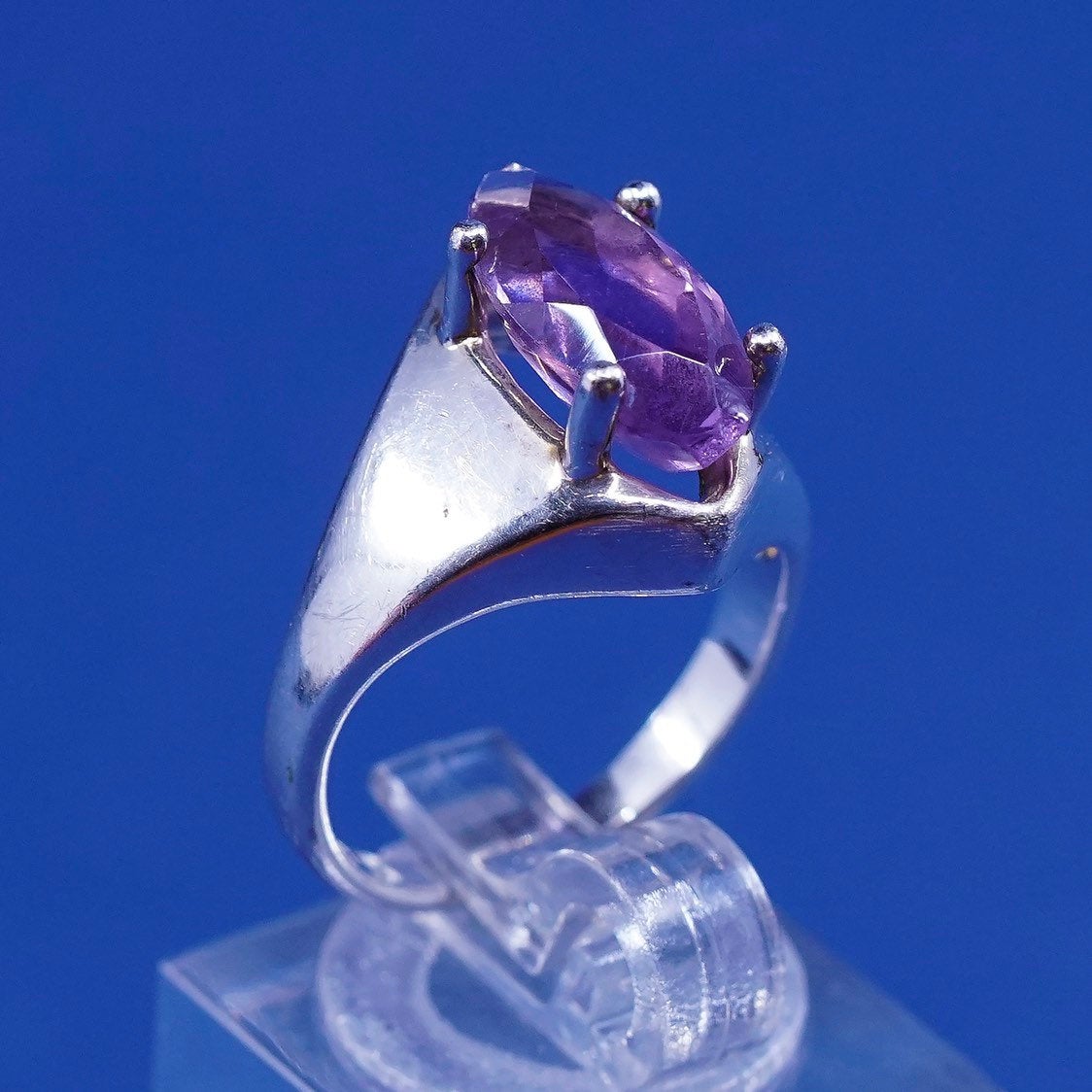 sz 6.25, vtg OTO Sterling silver handmade ring, 925 w/ Marquise amethyst ring