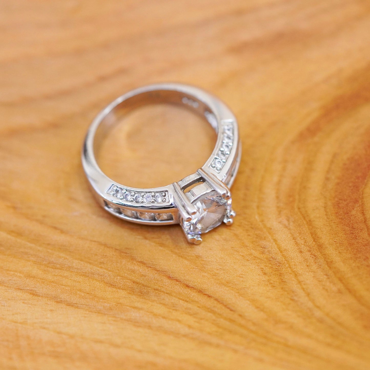 Size 8, vintage Sterling 925 silver engagement ring with crystal ring