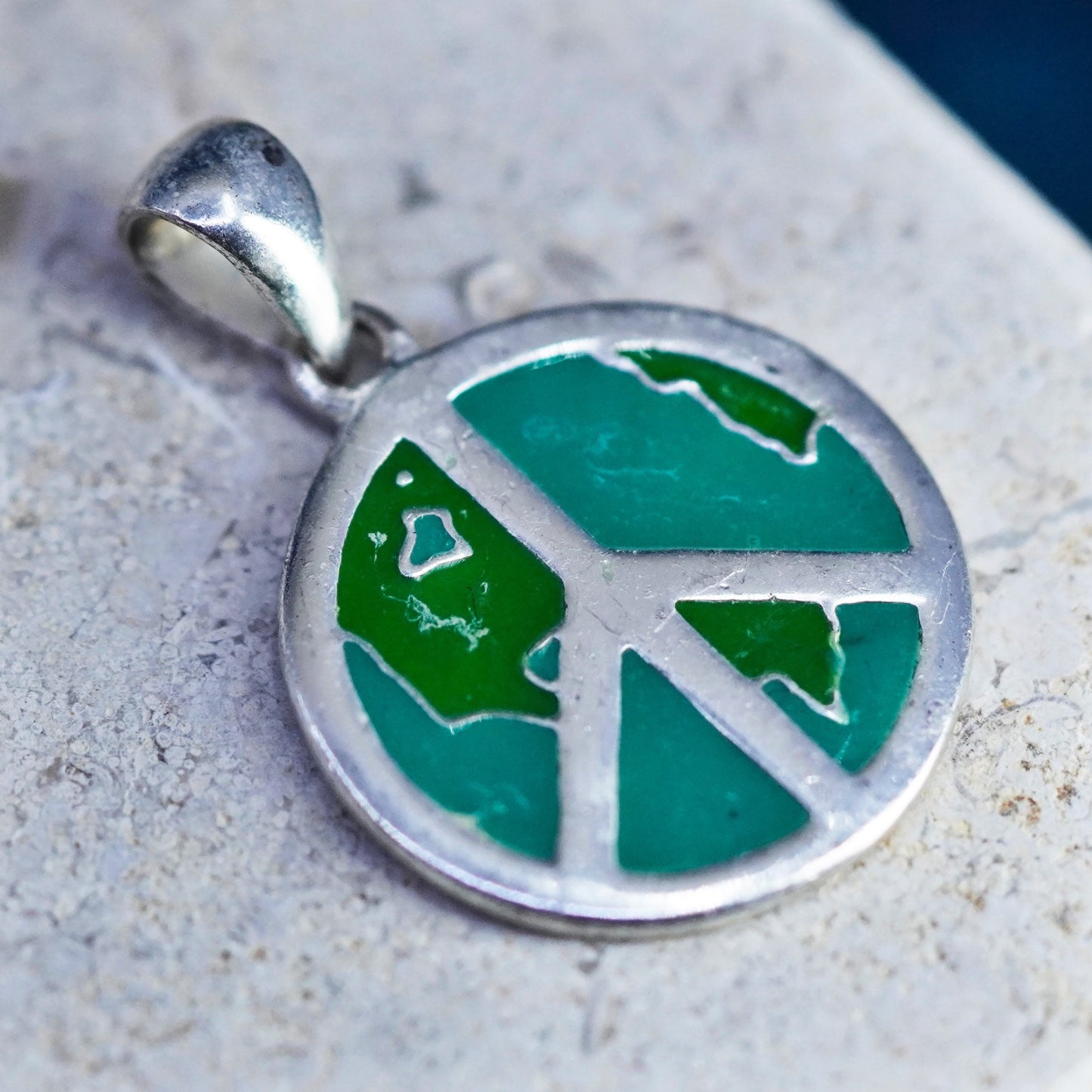Vintage Sterling silver pendant, 925 peace symbol, CND symbol with enamel