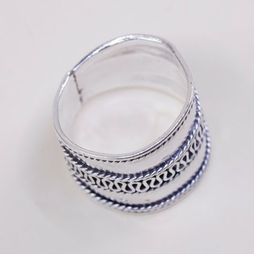 Size 6.5, Vtg Sterling Silver Handmade Ring 925 Band w Cable Around, Open End