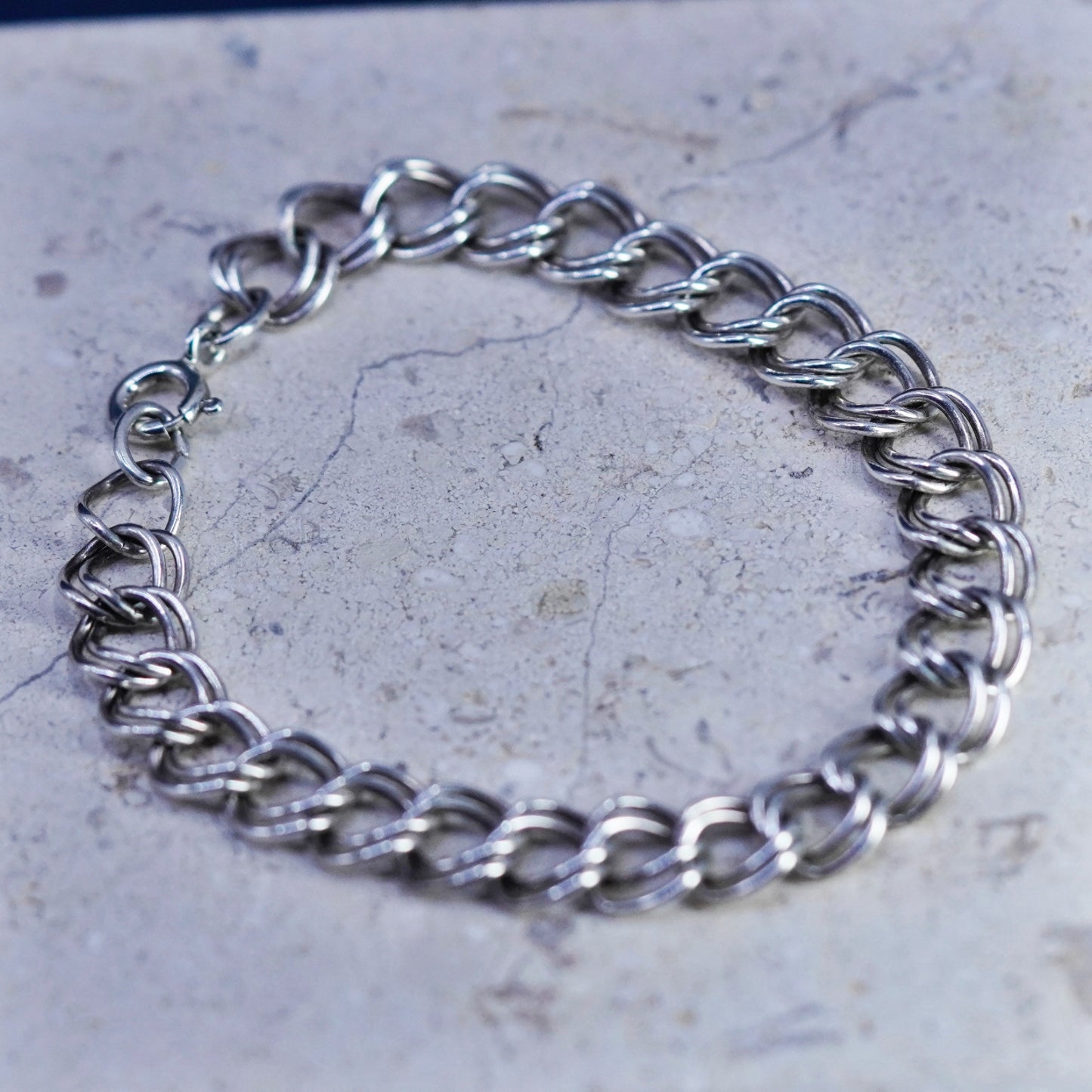 6.75”, Italy Sterling silver handmade charm bracelet, 925 double curb chain