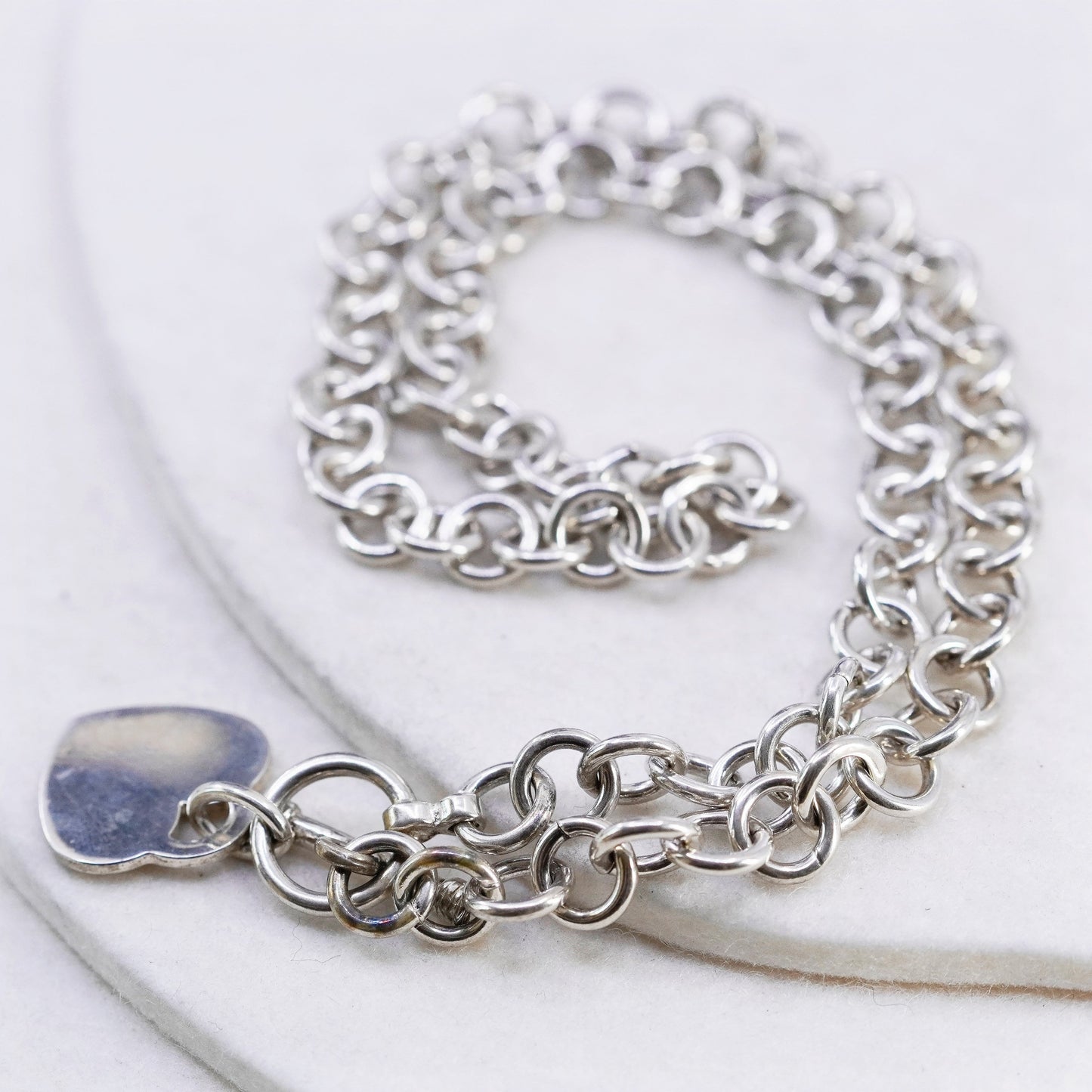20”, vintage Sterling 925 silver handmade circle necklace with heart pendant