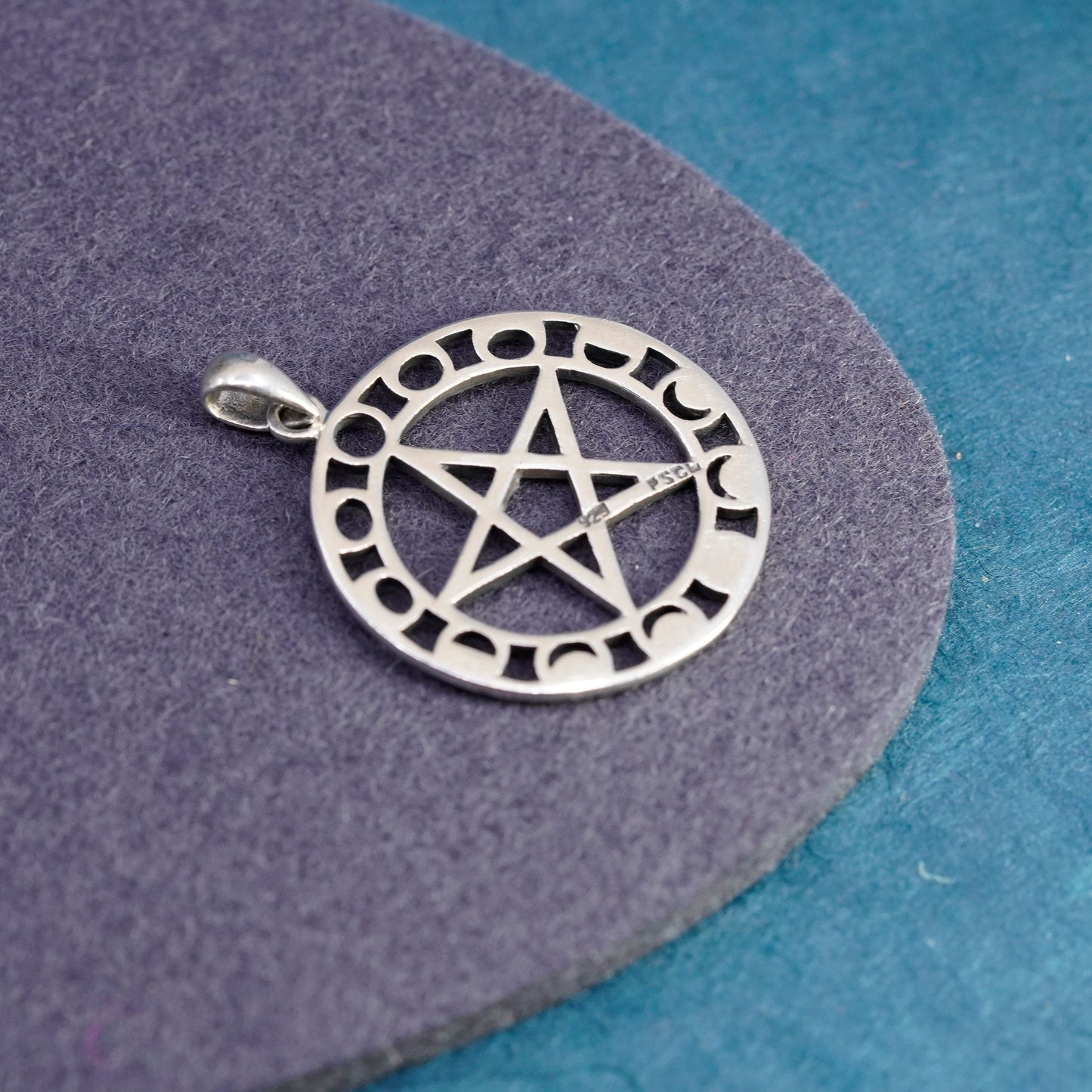 Vintage Sterling silver handmade pendant 925 tag charm with star