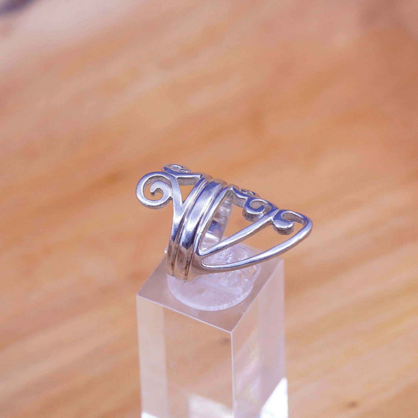 Size 5, vtg Sterling silver handmade ring, southwestern 925 filigree swirl band