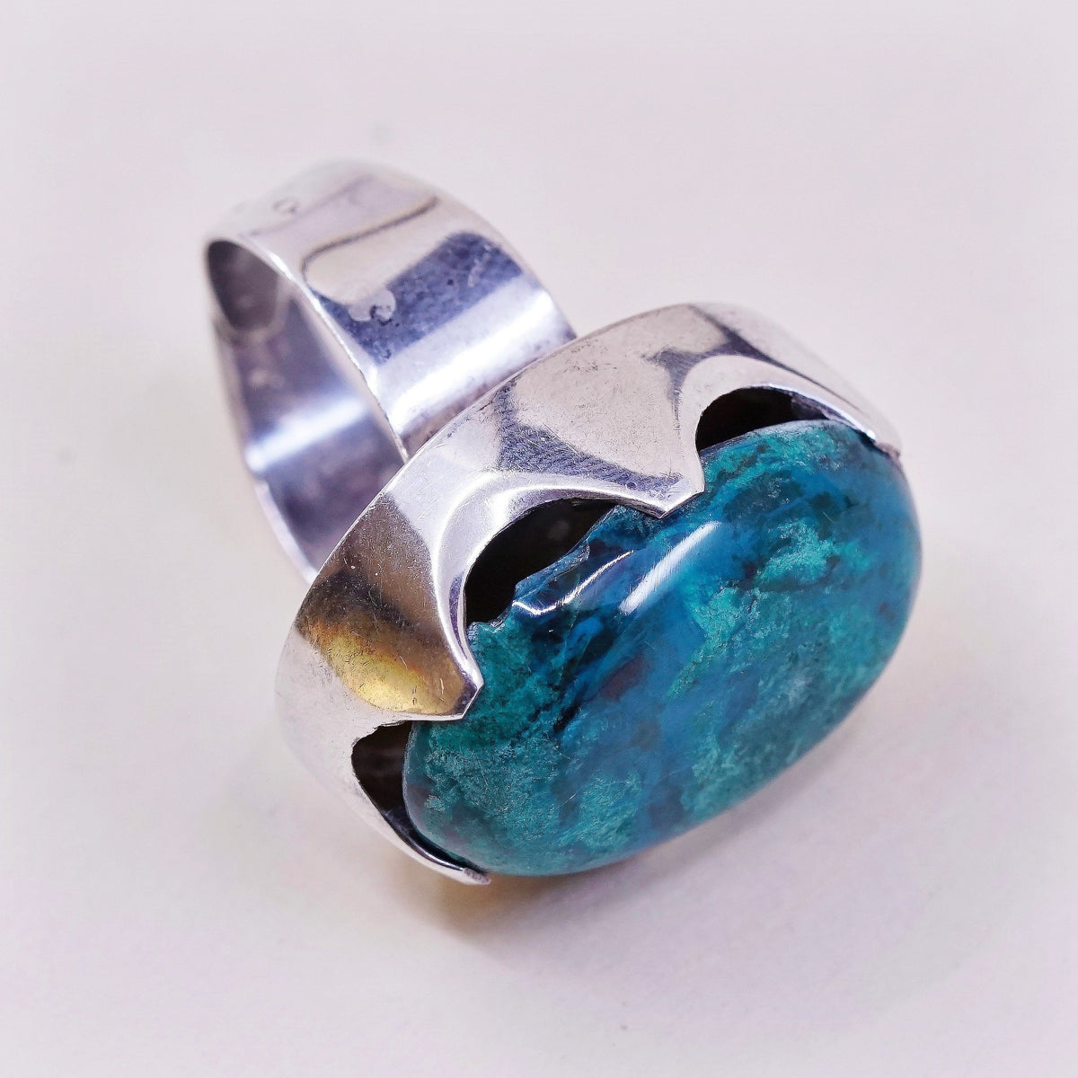 Size adjustable, vtg Israel handmade sterling silver statement w/ jade