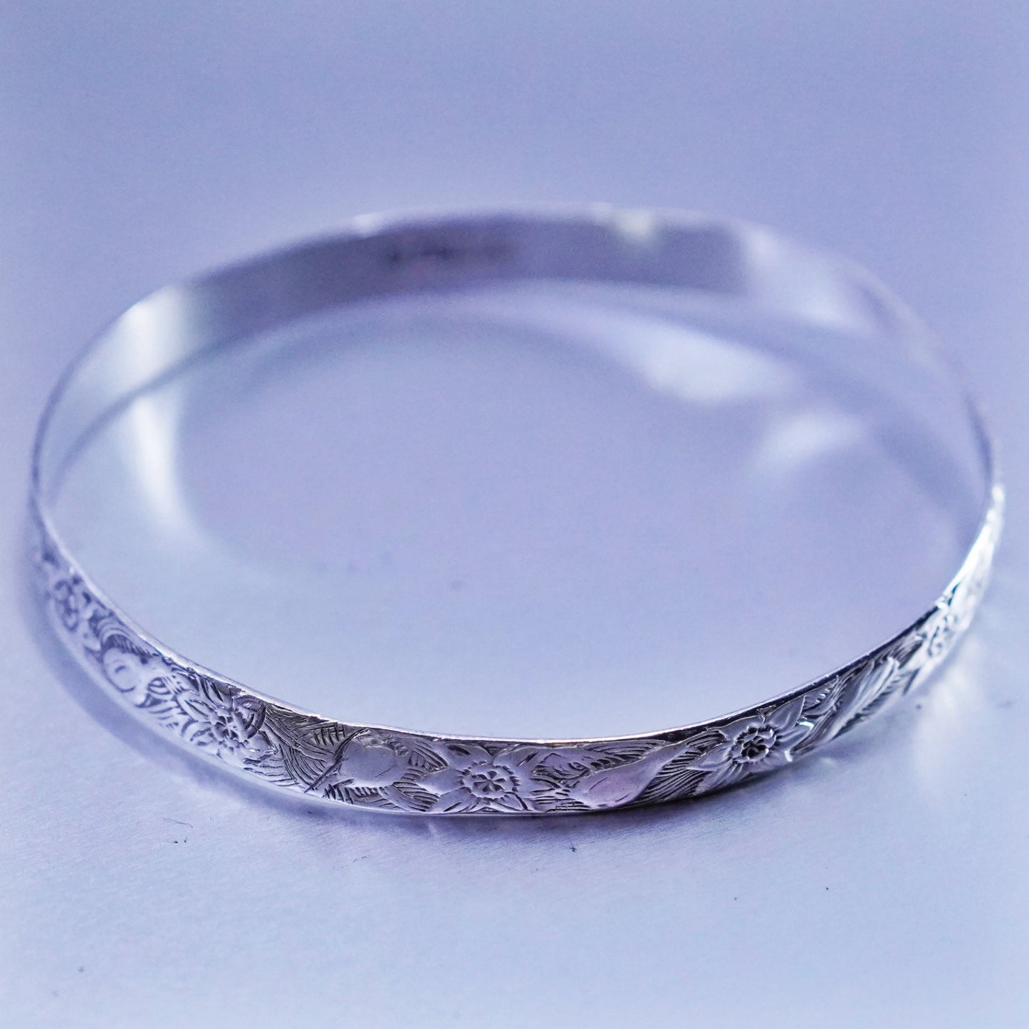 7.75”, danecraft sterling silver handmade 925 silver bracelet, textured bangle