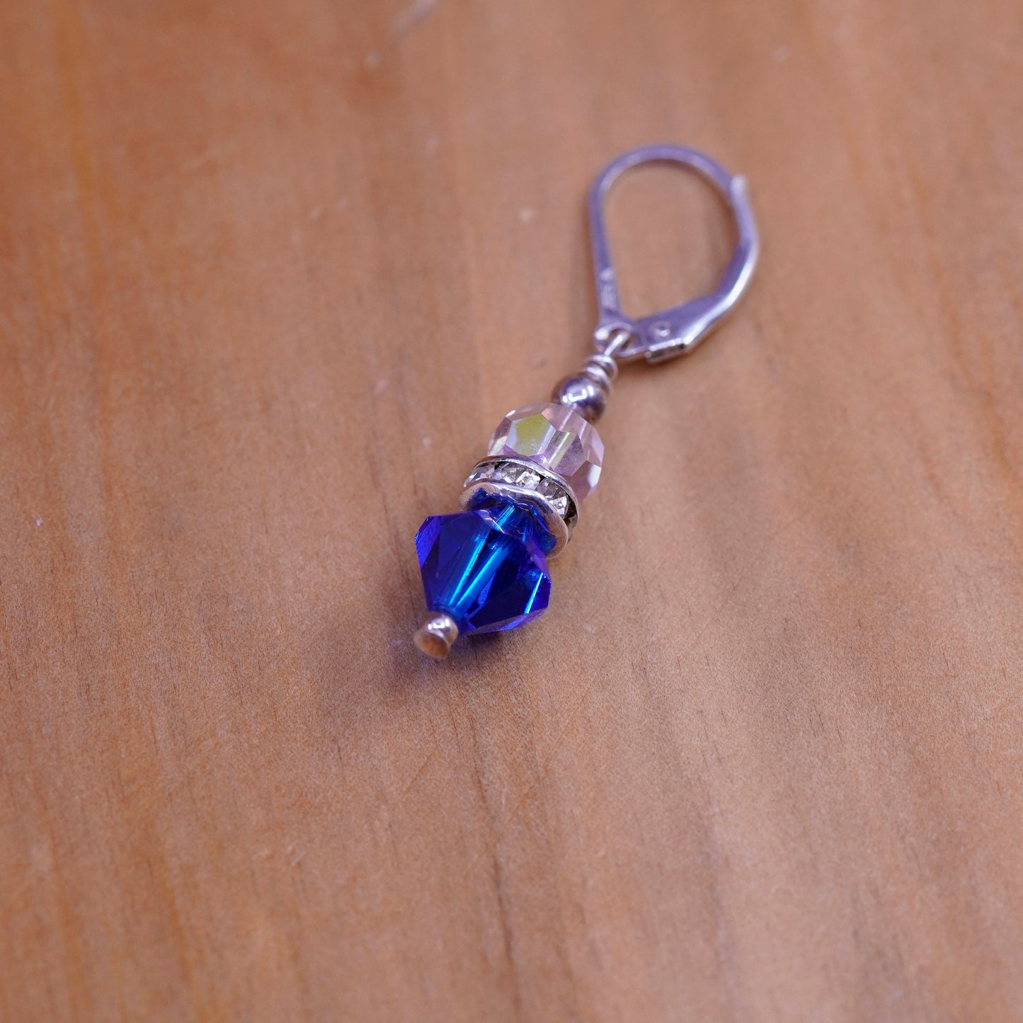 Vintage Sterling 925 silver handmade earrings with clear blue crystal