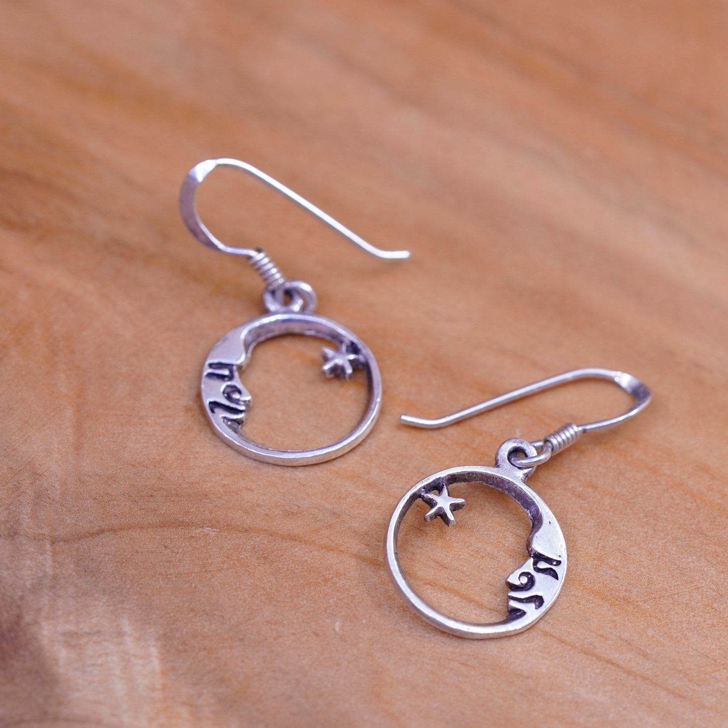 Vintage Sterling 925 Silver handmade Earrings with moon face