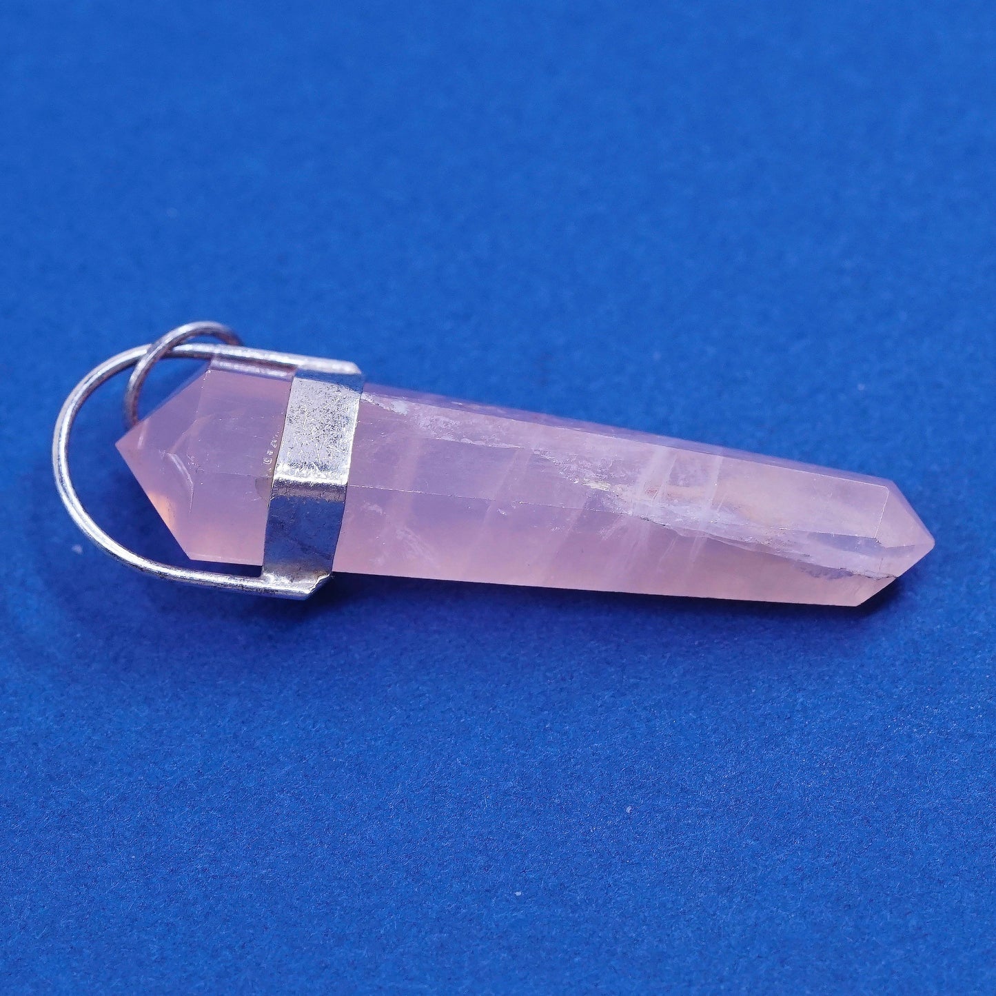 vtg handmade sterling silver charm pendant, 925 pink quartz healing crystal