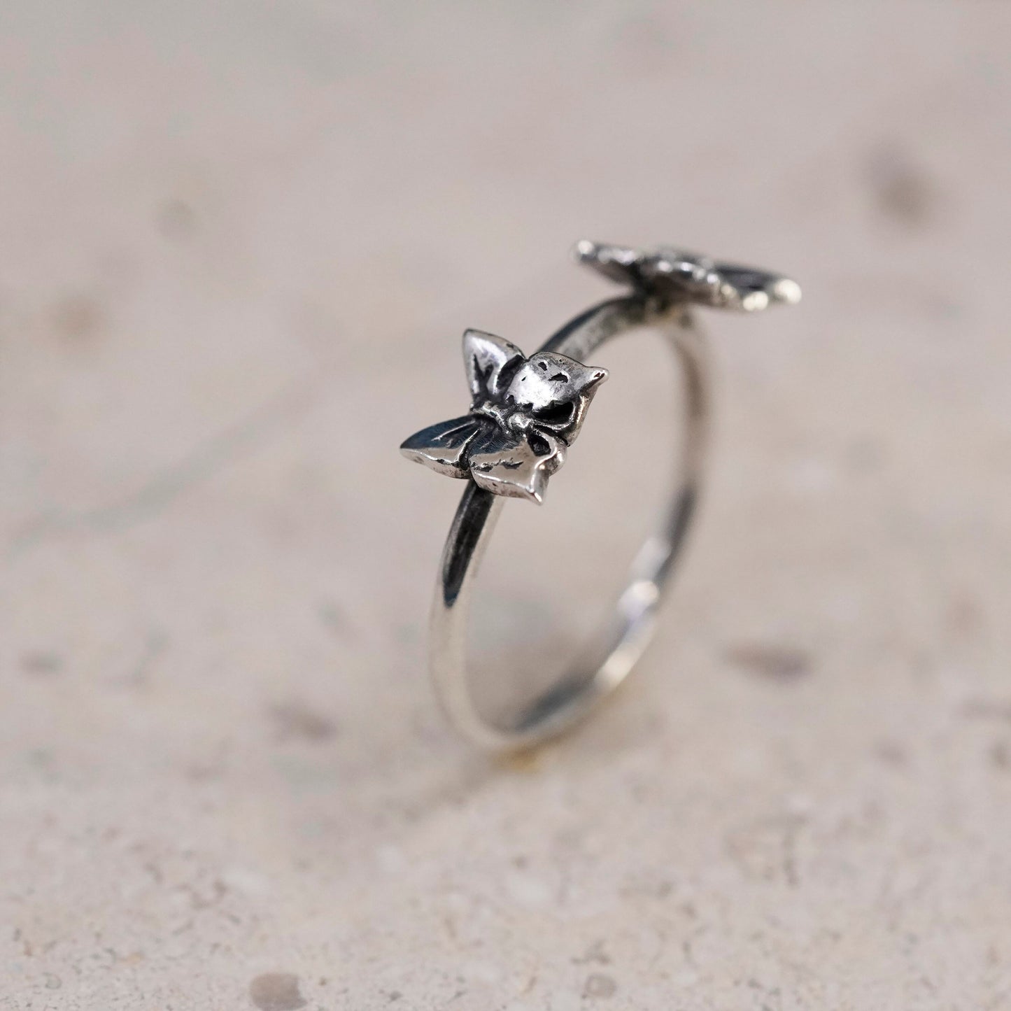 Size 8, vintage sterling silver handmade ring, 925 butterfly stackable band