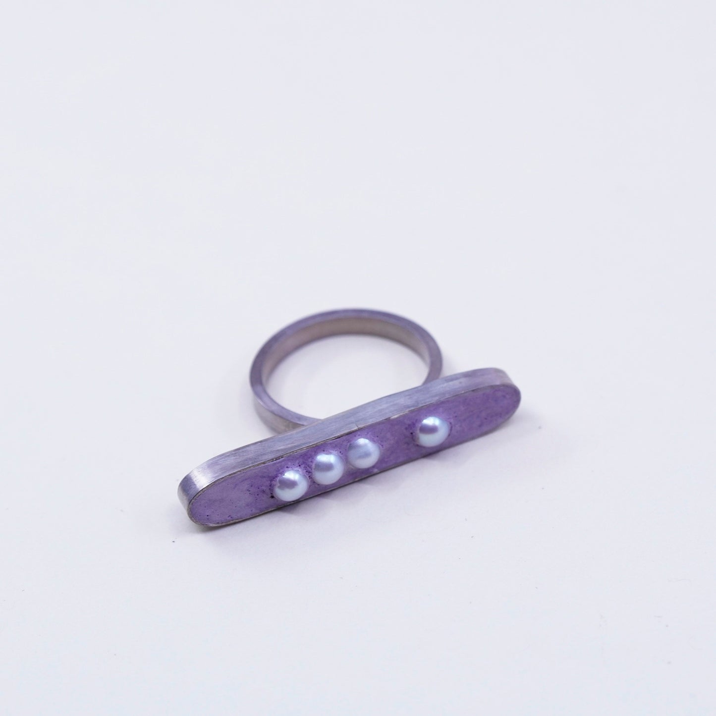 sz 8.5, SCAD Jeweler Stina Wen sterling 925 silver ring purple concrete N pearl