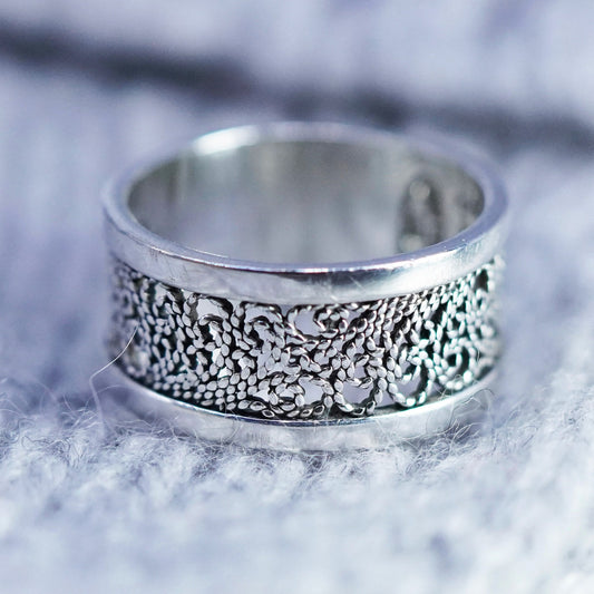 Size 6.75, vintage Sterling 925 silver handmade ring, filigree band