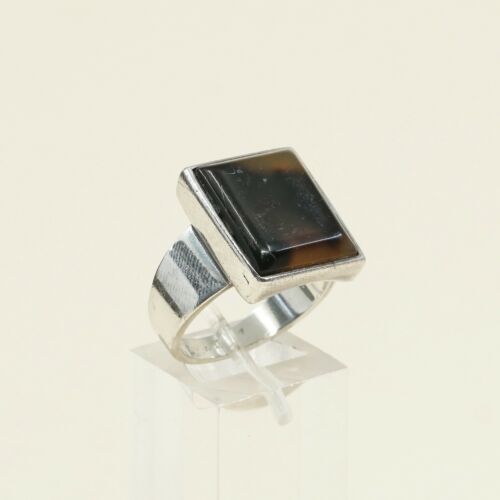 Size 8, Vintage sterling silver handmade ring, 925 silver With Regtangular agate