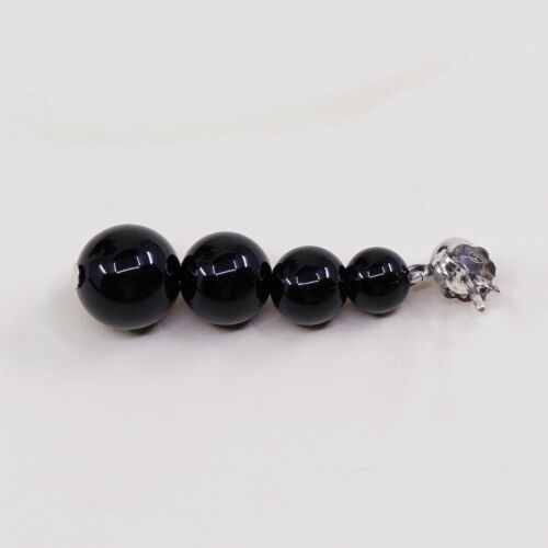 Vtg Southwestern Sterling 925 Silver Handmade Earrings W/ Obsidian Bead