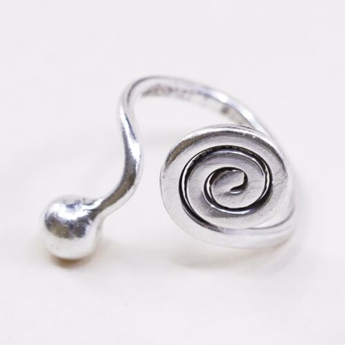 Sz 7, Vtg Sterling Silver Handmade Swirl Wrap Ring W/ Bead, Stamped PM 925