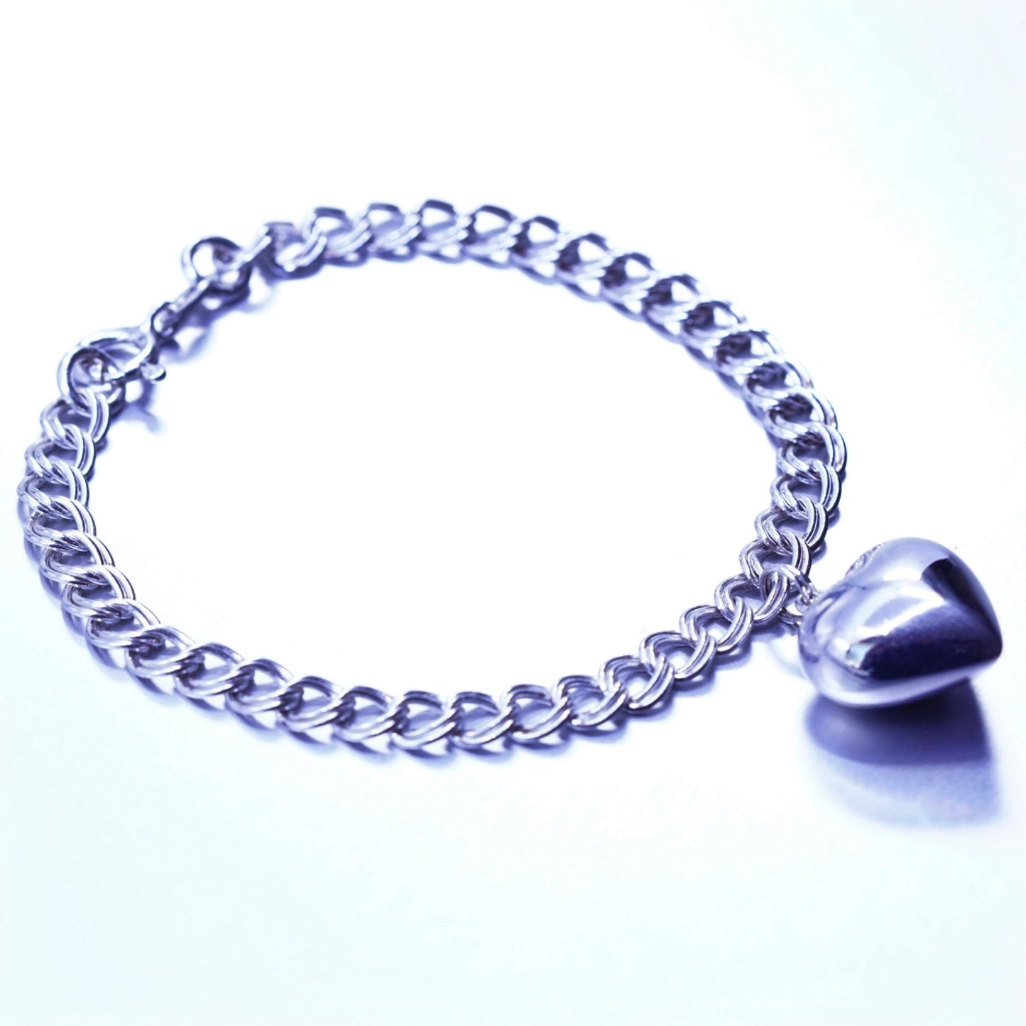 6.75”, Italy Sterling 925 silver bracelet, men’s curb chain puffy heart charm