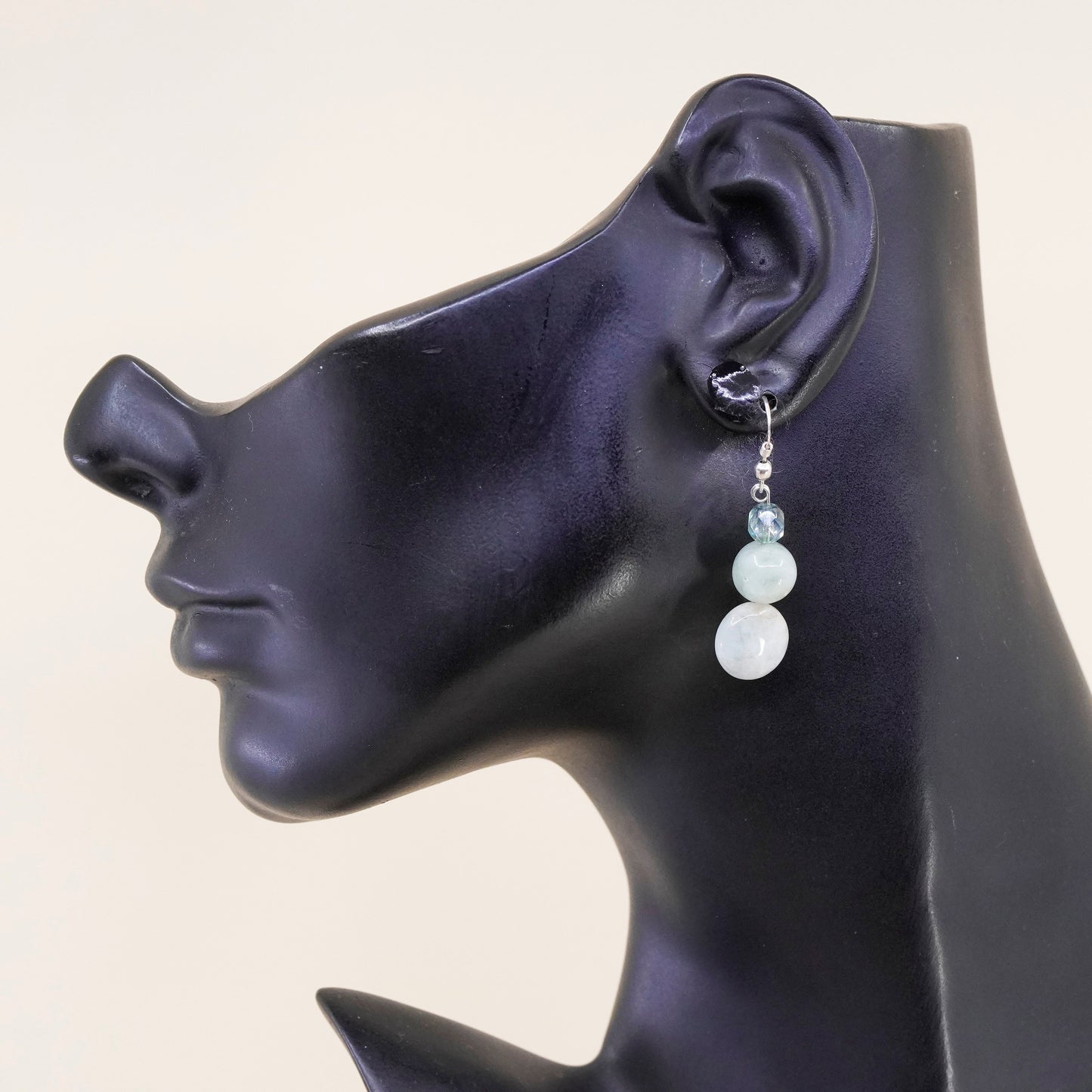 Vintage sterling silver handmade earrings, 925 hooks with jade and topaz beads