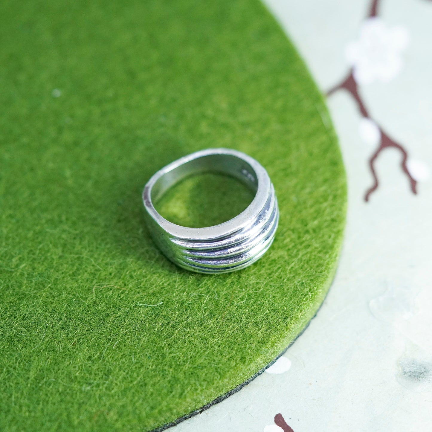 Size 6.5, VTG sterling silver handmade ribbed ring, Mexico 925 statement band