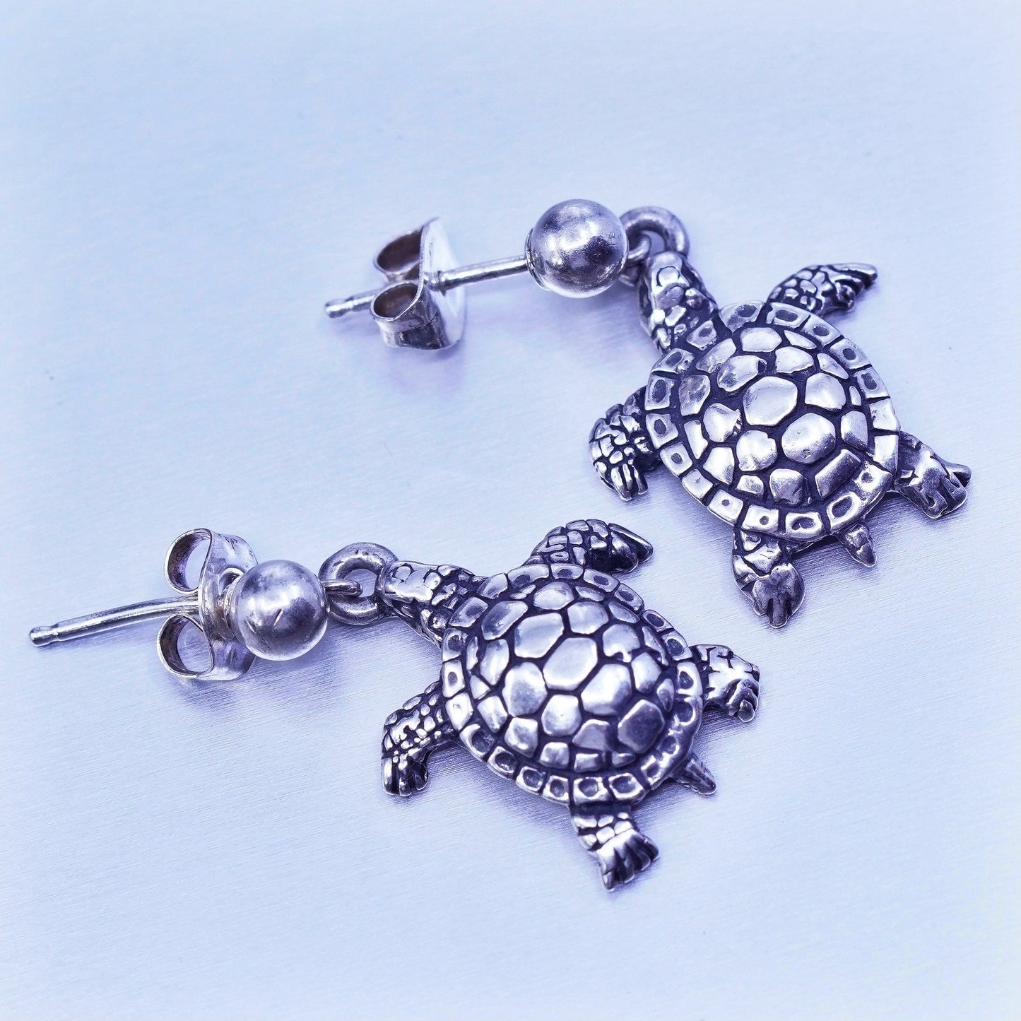 Vintage southwestern Sterling 925 silver handmade sea turtle earrings