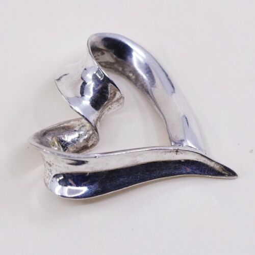 Vintage Italy Sterling Silver Twisted Heart Pendant, Solid 925 Silver Charm