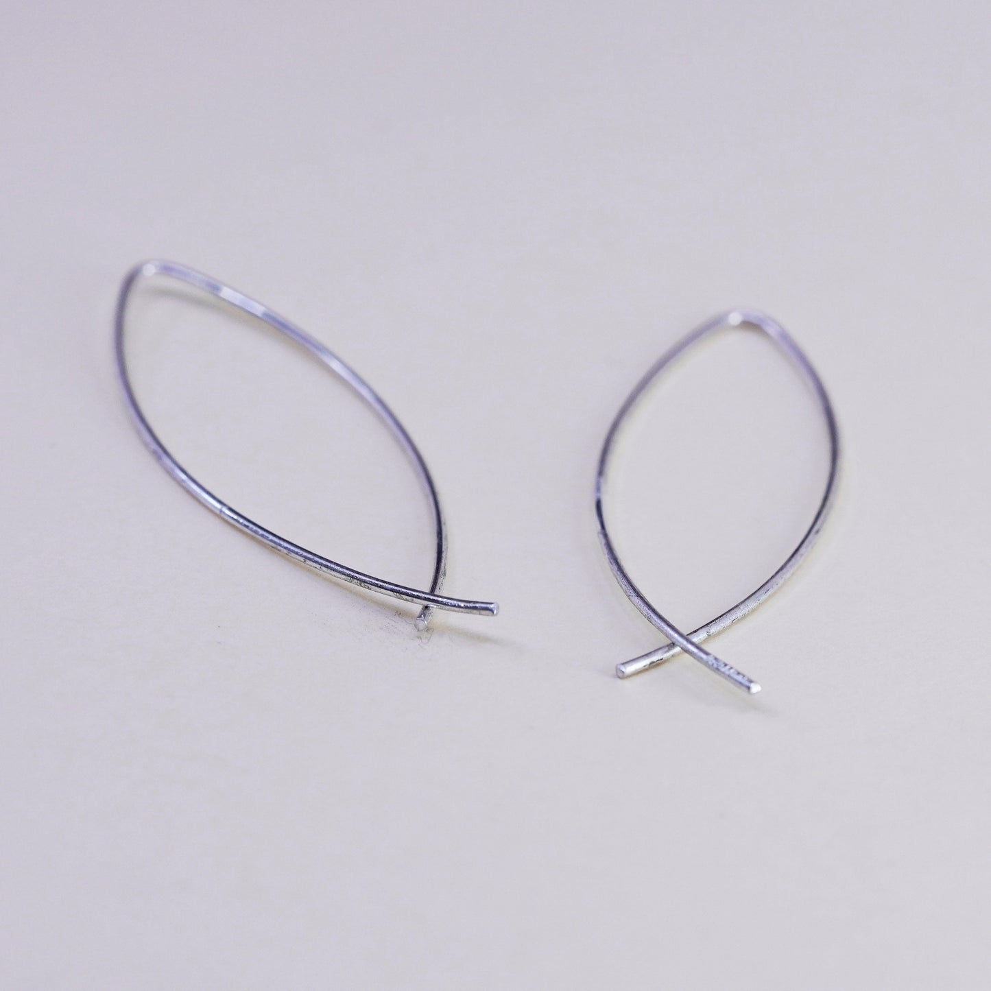 Vintage Sterling silver handmade earrings, 925 abstract fish Dangles minimalist