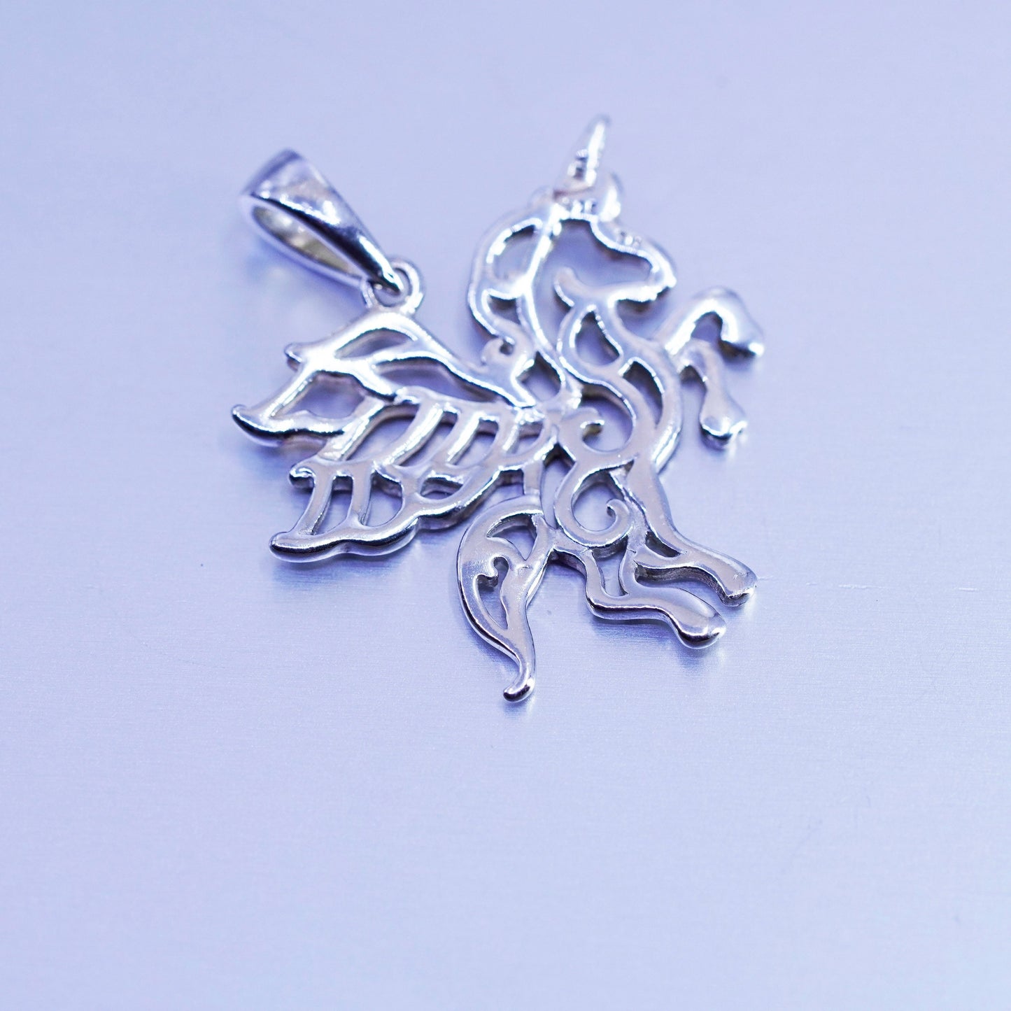 Antique Sterling silver 925 textured unicorn charm pendant