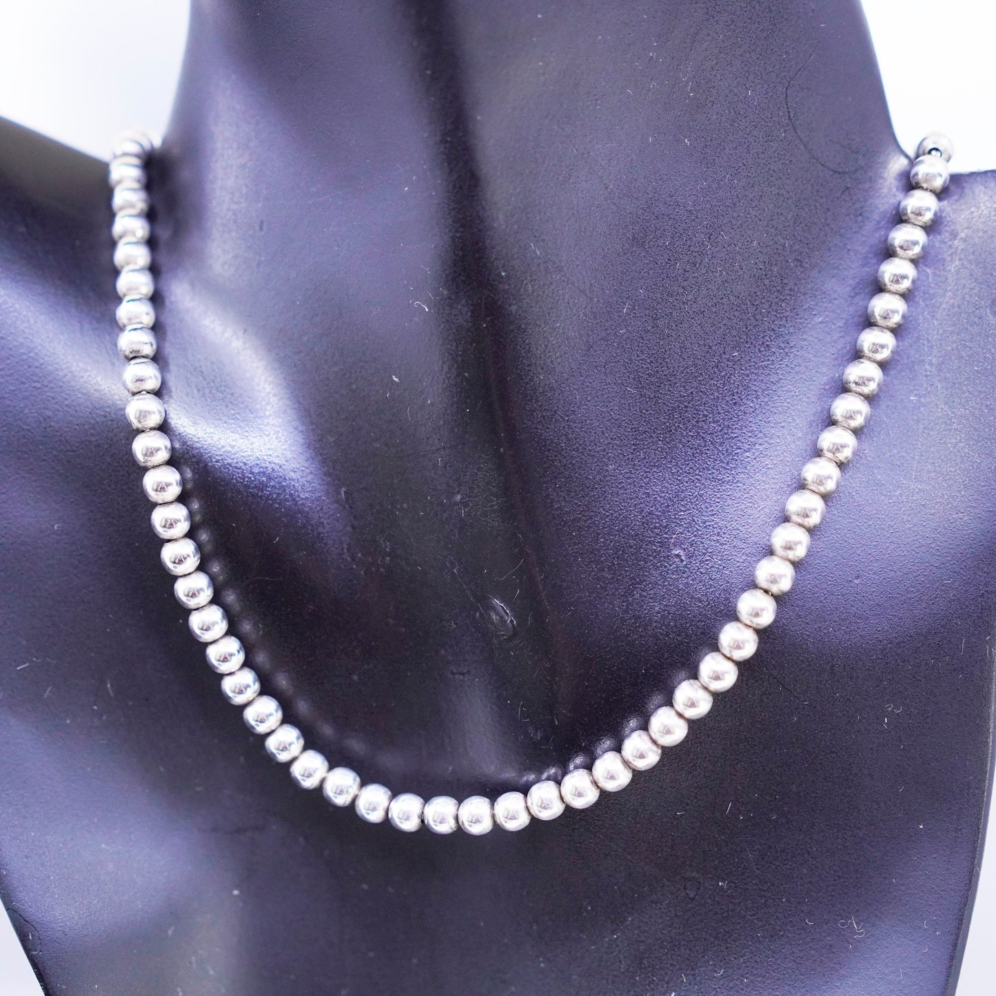 16” 5mm, vintage Sterling 925 silver handmade bead chain necklace