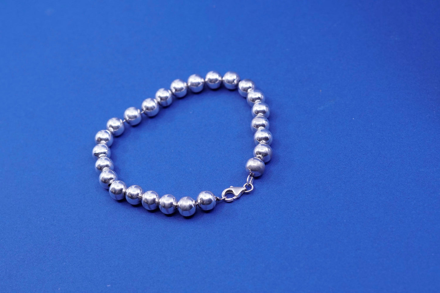 8”, 8mm, vintage Sterling silver handmade chain, 925 beads bracelet