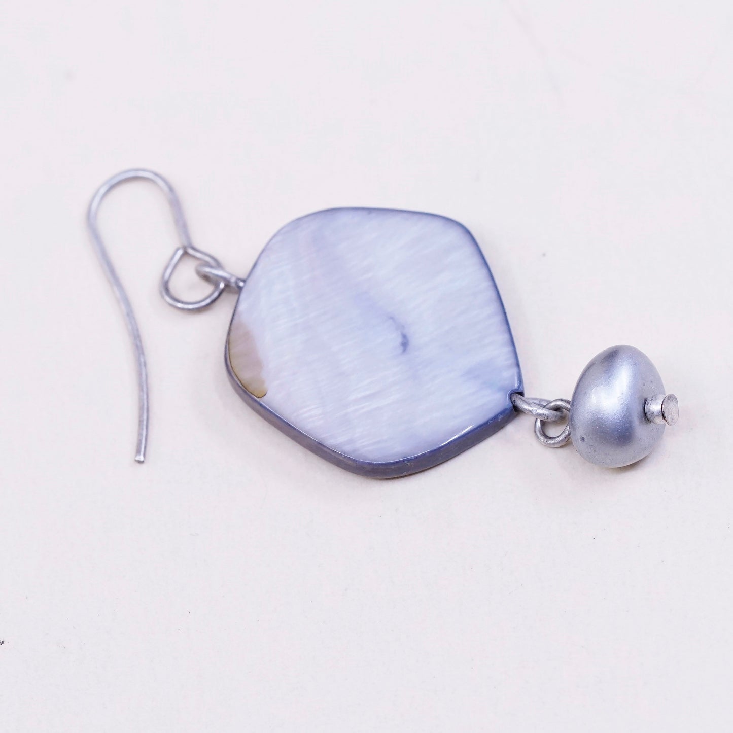 vtg sterling 925 silver handmade earrings w/ mother of pearl disc with pearl