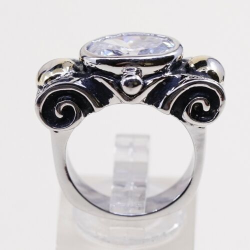 Size 6.5, Vtg Two Tone Sterling 925 Silver Handmade Ring W/ Gold Tone Beads N Cz
