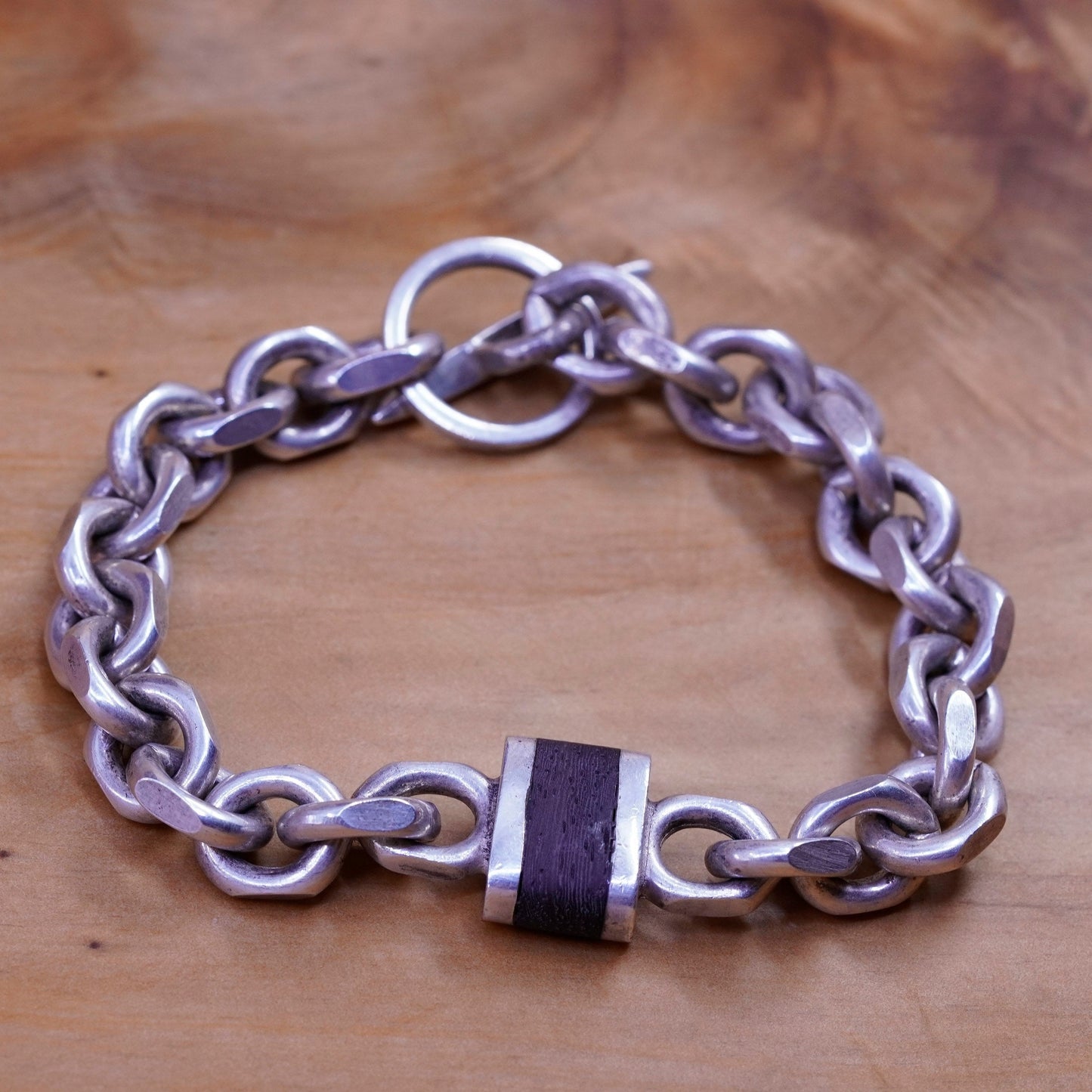 7”, 1970s Denmark Randers Sterling silver charm bracelet, 925 bold oval chain