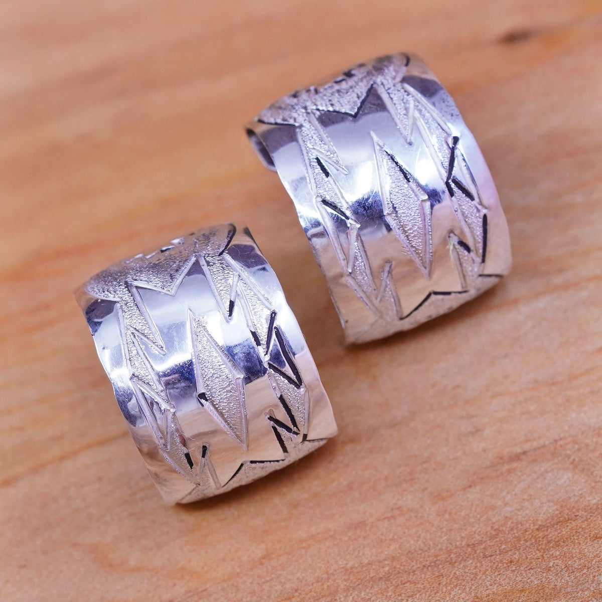 Native American sterling silver handmade earrings, 925 huggie, hoops studs