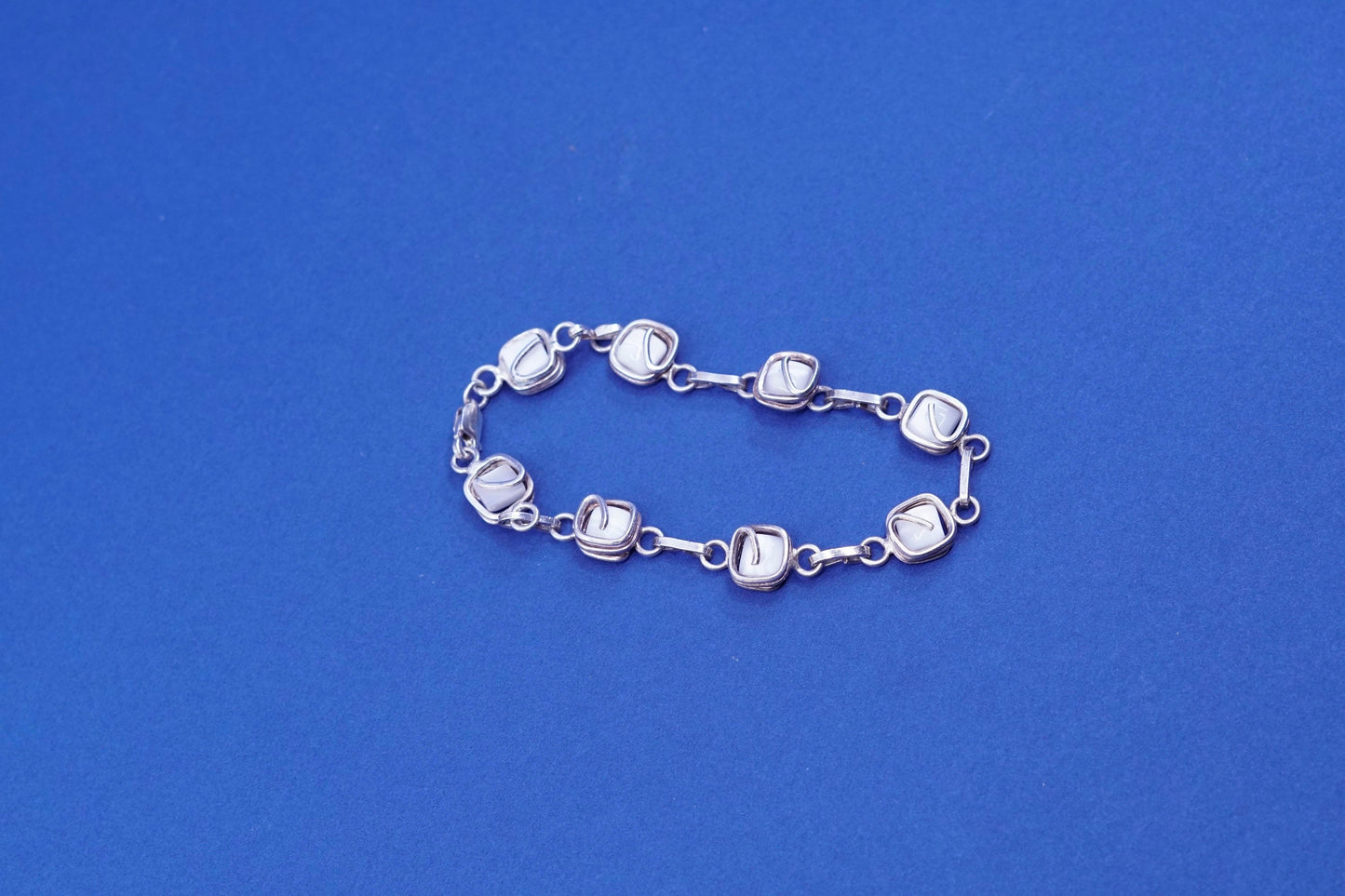 6”, vintage Sterling silver handmade bracelet, 925 wire with white tiger eye