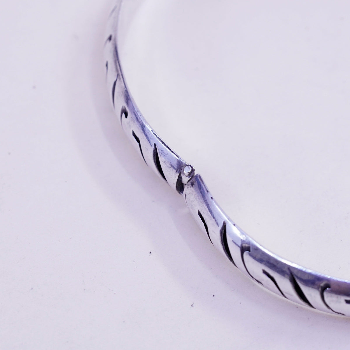 7”, Vintage Mexico sterling silver handmade bracelet, 925 hinged bangle