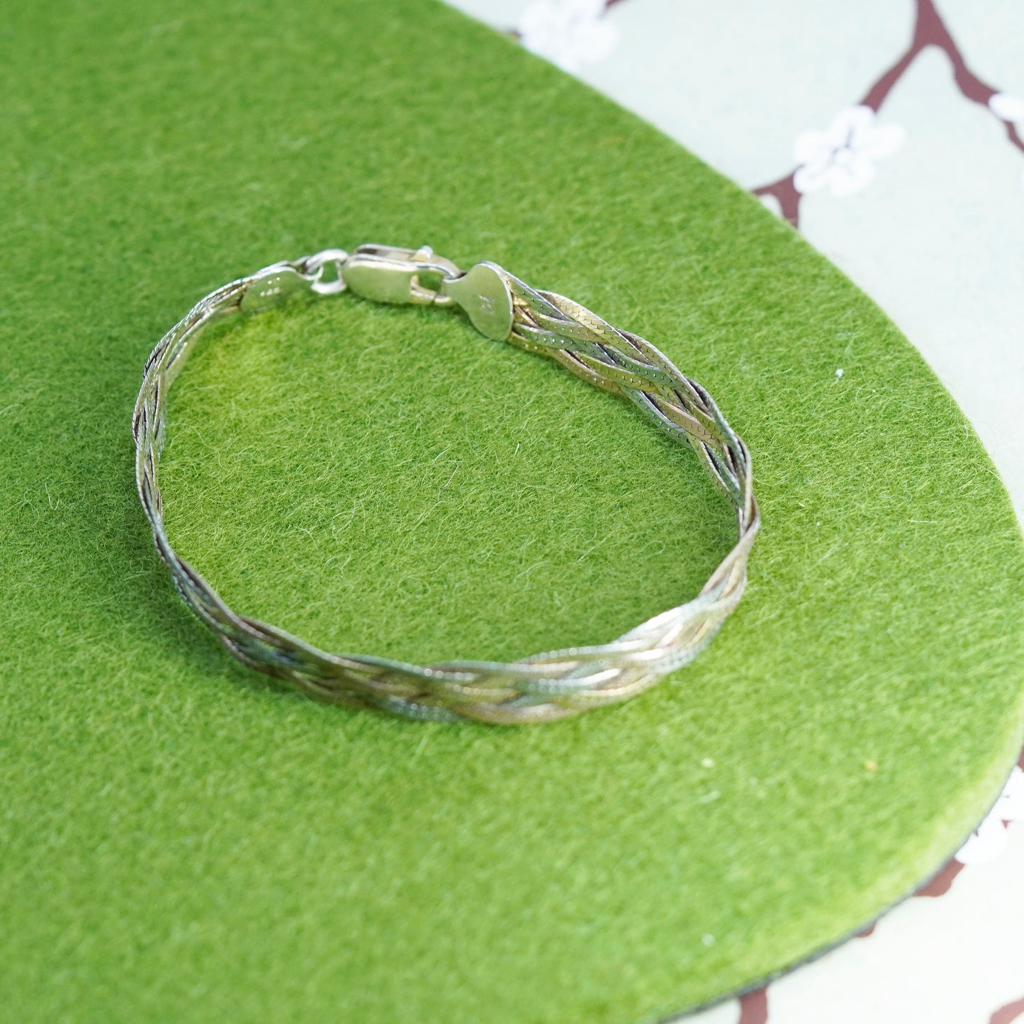 7”, 6 strands vermeil gold sterling silver herringbone chain, woven bracelet