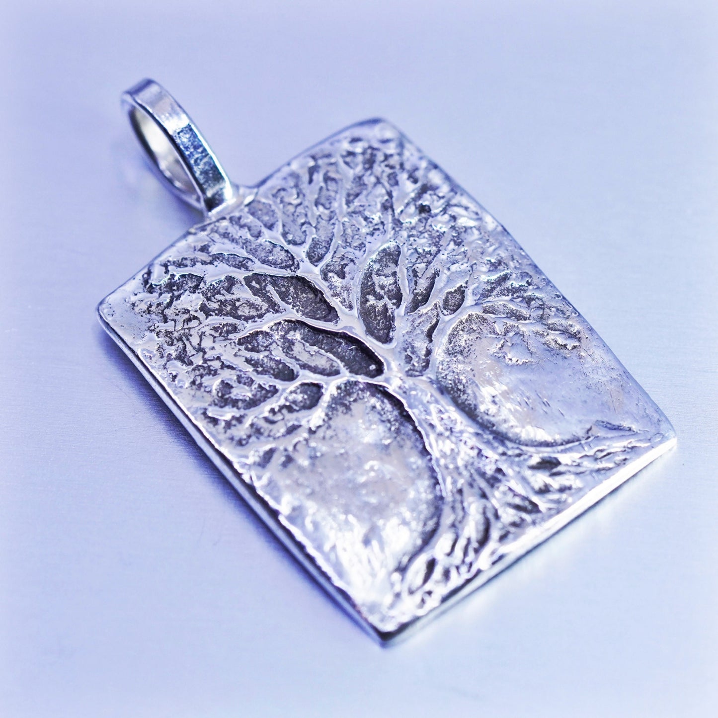 antique sterling 925 silver handmade relief tree pendant