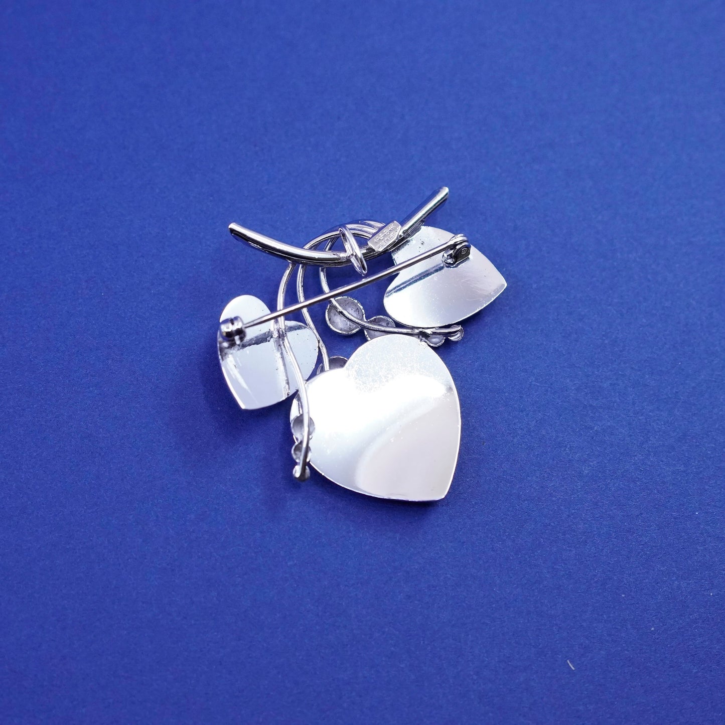 Vintage 1950s sterling silver brooch, 925 modern leaf pin with beads