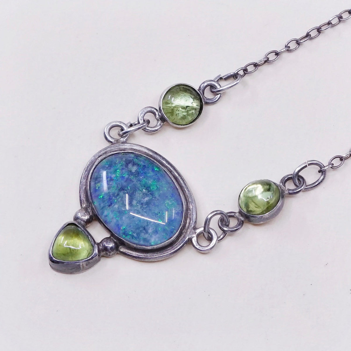 18”, FMW Sterling silver necklace, 925 circle chain with Roman glass pendant